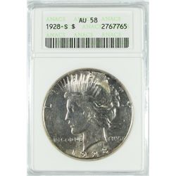 1928-S PEACE DOLLAR ANACS AU-58