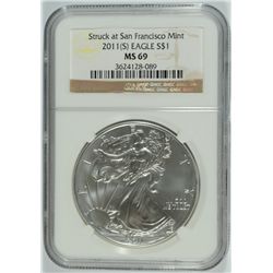 2011 (S) SILVER AMERICAN EAGLE NGC MS-69