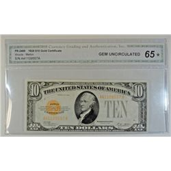 1928 $10 US GOLD CERTIFICATE CGA 65 (STAR)