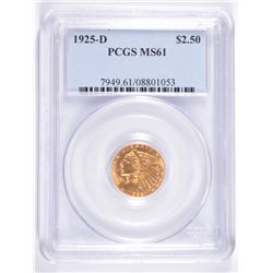 1925-D $2.50 INDIAN GOLD, PCGS MS-61   NICE!