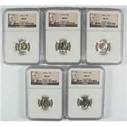 ( 5 ) 1953-S ROOSEVELT DIMES, NGC MS-67