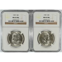 LOT OF ( 2 ) 1949 FRANKLIN HALF DOLLARS, NGC, MS-63 FBL