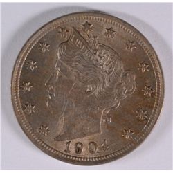 1904 LIBERTY "V" NICKEL, AU/BU