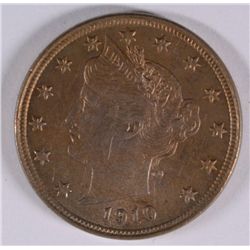 1910 LIBERTY "V" NICKEL, AU/BU