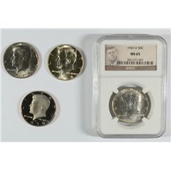 KENNEDY HALF DOLLAR LOT 1969-D NGC MS-65, 1968-D CH BU, 1976-D BU & 1979-S PROOF