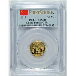 2013 1/10 OZ CHINA PANDA GOLD PCGS MS-70