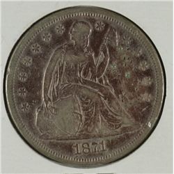 1871 SEATED LIBERTY DOLLAR VF OBVERSE DAMAGE