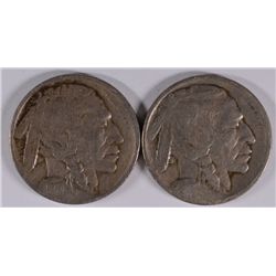 2- BUFFALO NICKELS, 1913 D & S TYPE 1, VG