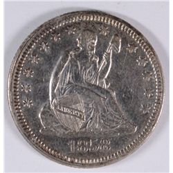 1858 SEATED LIBERTY QUARTER, AU CLEANED