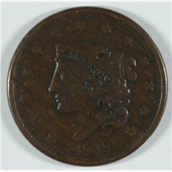 1838 LARGE CENT F/VF