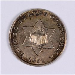 1851 THREE CENT SILVER AU-58++