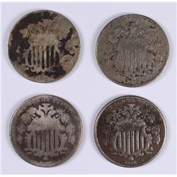 (4) SHIELD NICKELS (66, 67, 70, 72)