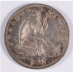 1857 SEATED HALF DOLLAR, AU-55  NICE COLOR!