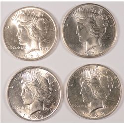 1922, 1923, 1924, AND 1925 PEACE SILVER DOLLARS ALL CH UNC.