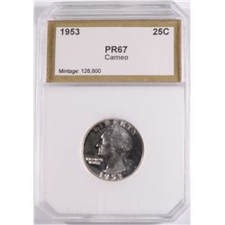1953 WASHINGTON QUARTER PCI PR-67 CAMEO