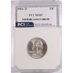 1964-D WASHINGTON QUARTER, PCI MS-67  TRENDS FOR $1750.00