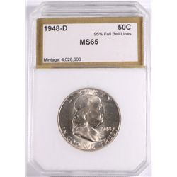 1948-D FRANKLIN HALF DOLLAR PCI MS-65 95% FULL BELL LINES