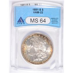 1881-S MORGAN DOLLAR ANACS MS-64 VAM-22