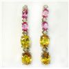 Image 1 : PINK SAPPHIRE 2.02CT / YELLOW SAPPHIRE 8.35CT,  14K W/G EARRING 3.90GRAM / DIAMOND 0.21CT