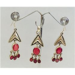 Sterling Silver .925 Ruby corrundum Arrow Set (Pendant & Earring 19.71g)