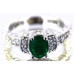 Emerald  1.27 ctw  Diamond Ring 14KW