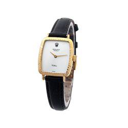 Lady Rolex 18K Yellow Gold Cellini Watch. Silver Dial. 18K Yellow Gold Bezel. Brown-Leather Strap. S