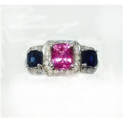 BLUE SAPPHIRE 1.09CT, 14K W/G RING 5.69GRAM  / DIAMOND RD 0.50CT / PINK SAPP 1.56CT