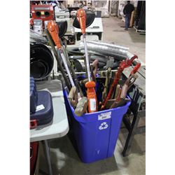 BIN OF YARD TOOLS