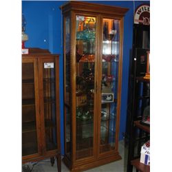 APPROX 7' TALL OAK GLASS FRONT LIGHTED DISPLAY CABINET