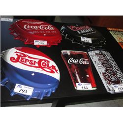 GROUP OF 5 NOSTALGIC TIN ADVERTISEMENT SIGNS; PEPSI COLA, COCA COLA, COORS LIGHT