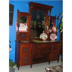 TURN OF THE LAST CENTURY CARVED MAHOGANY MIRRORED BACK SIDE BOARD