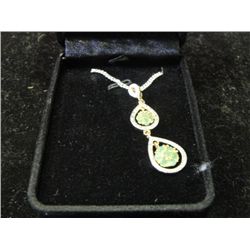 STERLING SILVER GREEN EMERALD AND DIAMOND NECKLACE SET