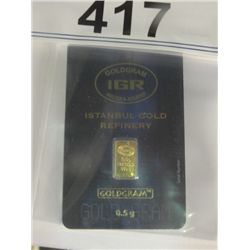 999.9 PURE ISTANBUL GOLD BAR, TURKISH MINT, SERIAL NUMBERED WITH ASSAY CARD, TAX EXEMPT