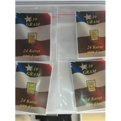 4X 999 PURE GOLD BARS, .10GRAMS EACH SEALED AND CARDED, TAX EXEMPT