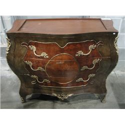 MAHOGANY WITH PAINTED GOLD ACCENTS 3 DRAWER BEDROOM DRESSER - MISSING MARBLE TOP