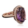 Image 2 : 14KT Rose Gold 6.66ct Amethyst and Diamond Ring