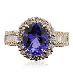 14KT Yellow Gold 3.04ct Tanzanite and Diamond Ring