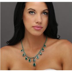 14KT White Gold 44.76ctw Emerald and Diamond Necklace