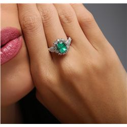 18KT White Gold 1.35ct Emerald and Diamond Ring