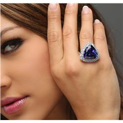 14KT White Gold GIA Certified 28.96ct Tanzanite and Diamond Ring