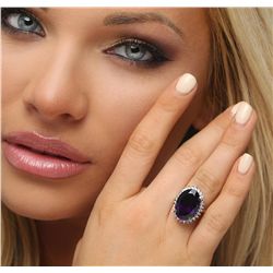 14KT White Gold 11.10ct Amethyst and Diamond Ring