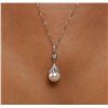 Image 1 : 14KT White Gold Pearl and Diamond Pendant With Chain