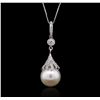Image 4 : 14KT White Gold Pearl and Diamond Pendant With Chain