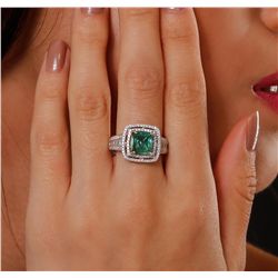 14KT White Gold 2.39ct Emerald and Diamond Ring