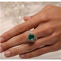 14KT Yellow Gold 3.25ct Emerald and Diamond Ring