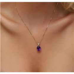 14KT Yellow Gold 4.84ct Amethyst and Diamond Pendant With Chain