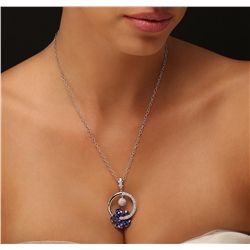 14KT White Gold 9.20ctw Tanzanite and Diamond Pendant With Chain