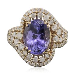 14KT Yellow Gold 4.73ct Tanzanite and Diamond Ring