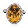 Image 1 : 14KT White Gold 9.40ct Citrine Quartz and Diamond Ring