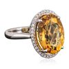 Image 2 : 14KT White Gold 9.40ct Citrine Quartz and Diamond Ring